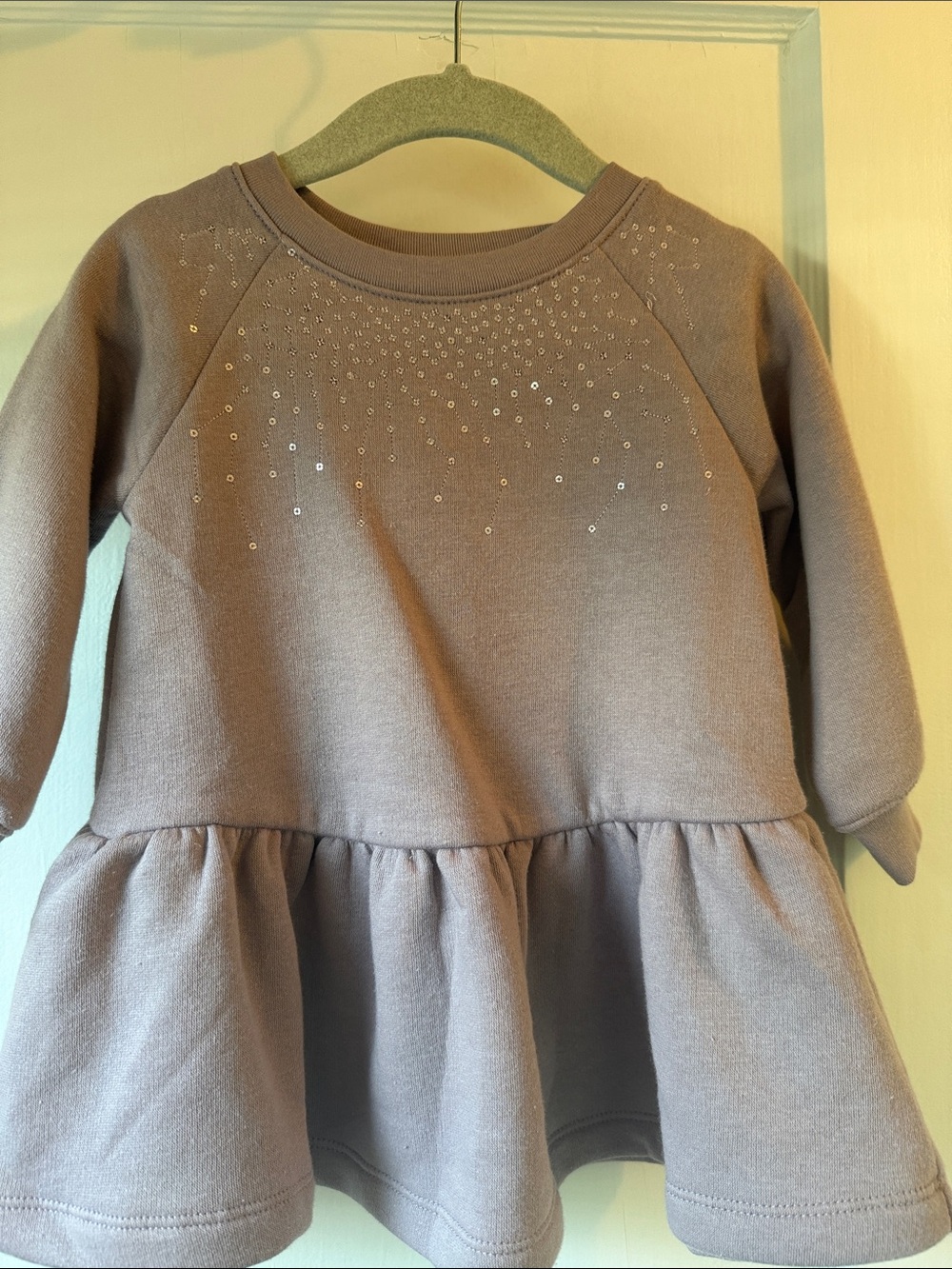 Girls Mauve Peplum Sweatshirt Dress with Sequin Detail